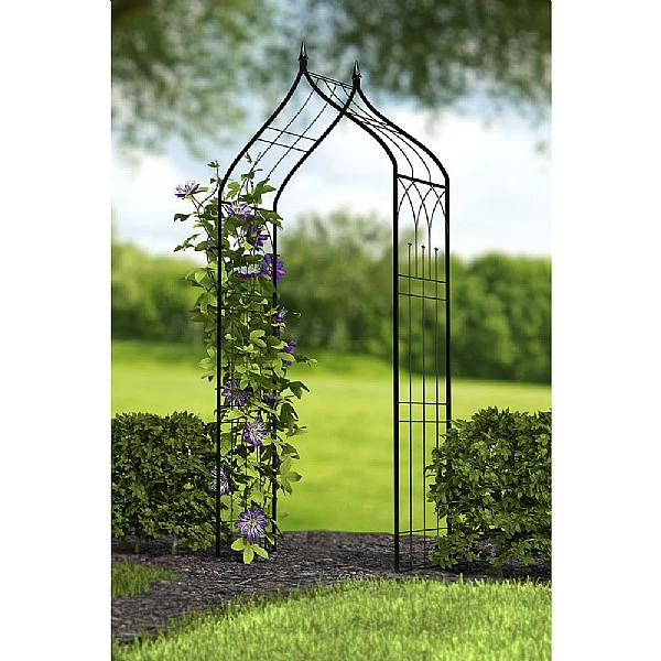 Panacea Black Ogee Top Garden Arbor With Finials 2 Panacea Black Ogee Top Garden Arbor With Finials - Image 2