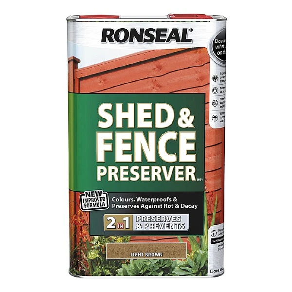 Ronseal Shed & Fence Preserver Light Brown 5L 1 Ronseal Shed & Fence Preserver Light Brown 5L